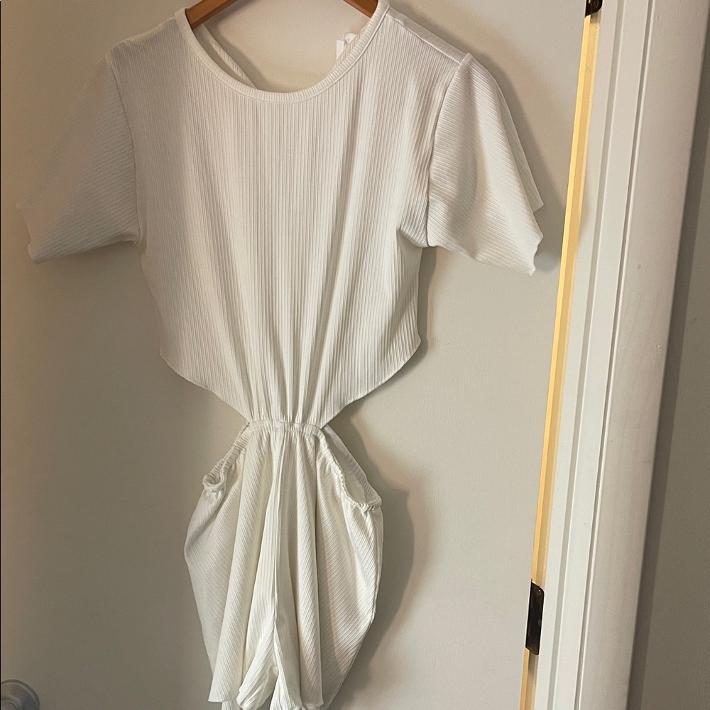 Lovers + Friends White Ribbed Cutout Tie-Waist Romper